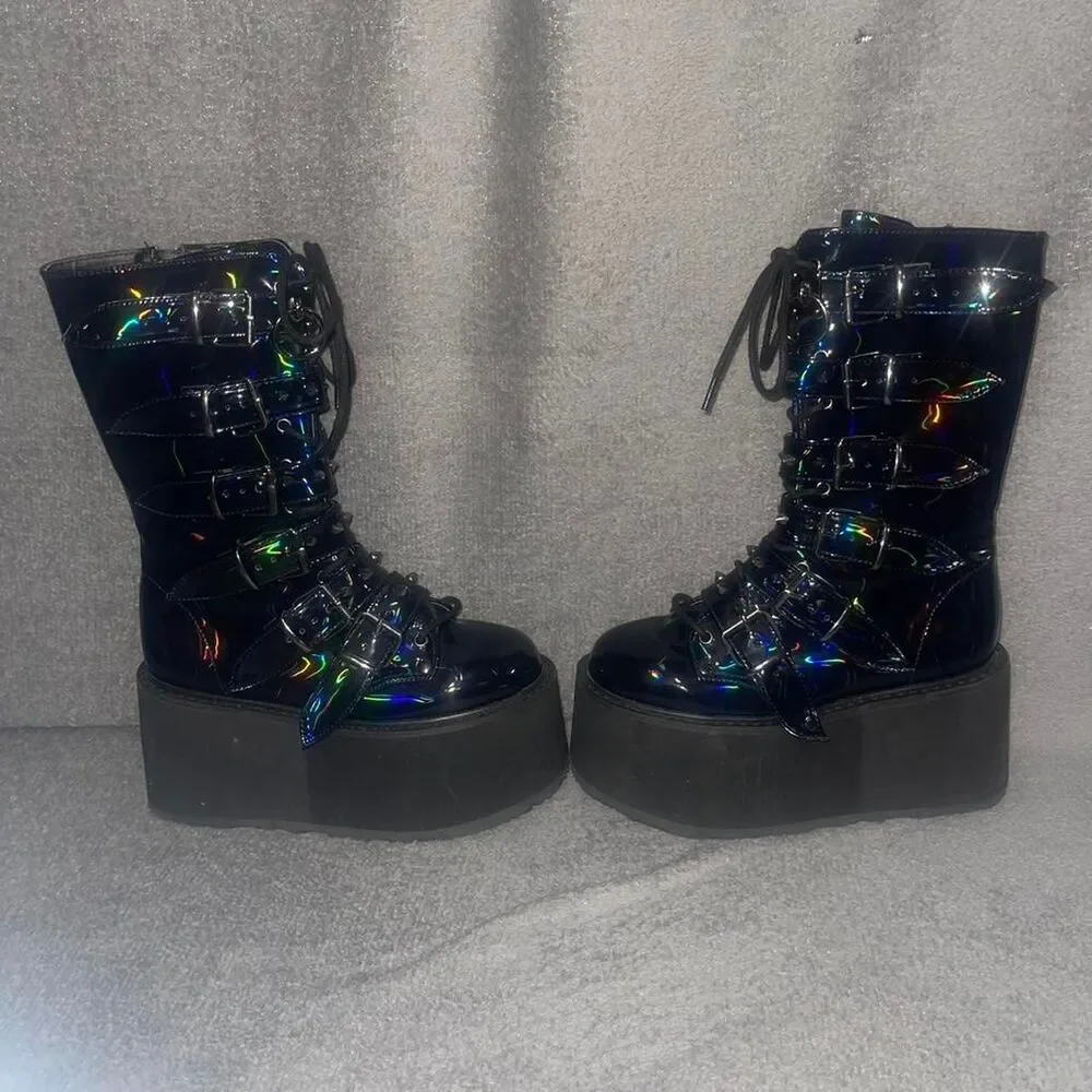Demonia Platform Boots Size 7 Womens NWOT Oil Slick Spiked